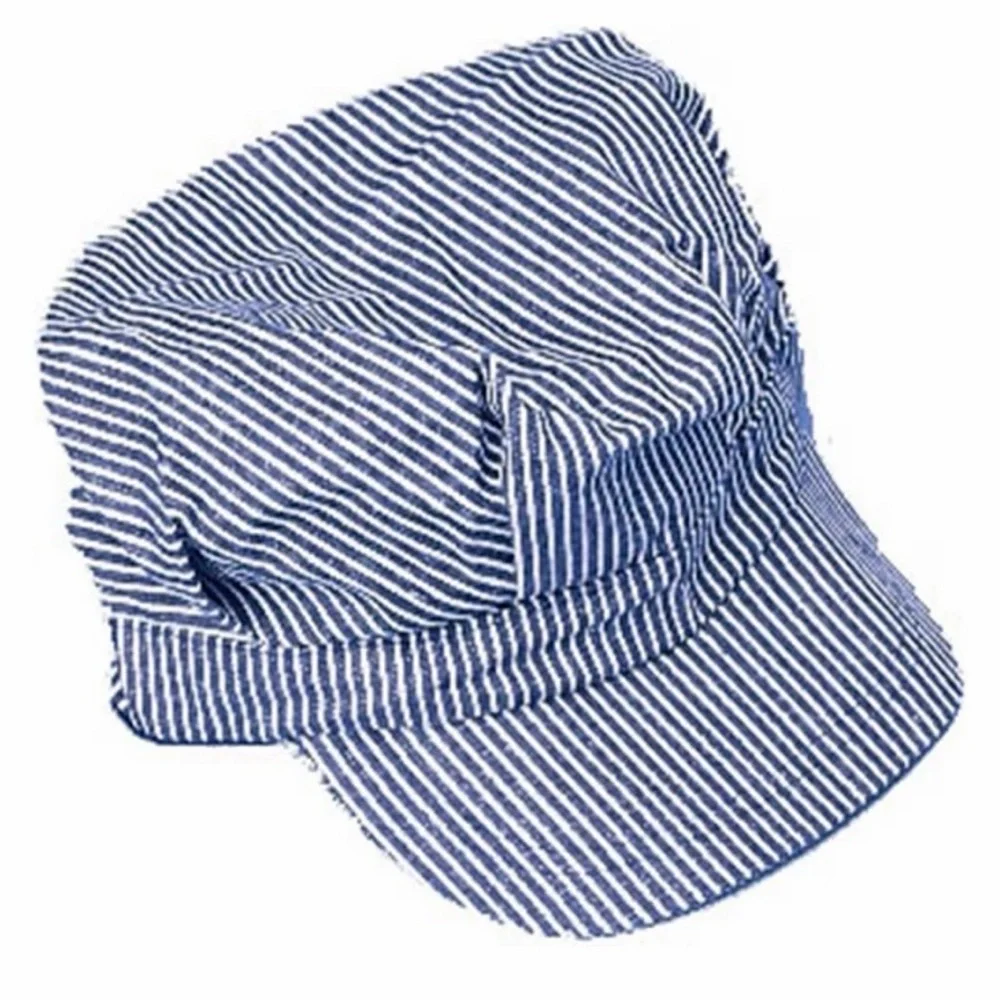 Striped Blue Train Conductor Railroad Cap